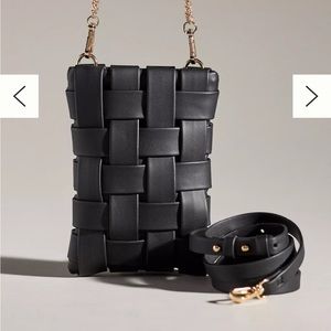 Anthropologie Lindy Woven Phone Case Crossbody Bag Black